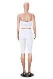 Spring Summer Women's Sexy Slim Fit Strapless Top & Double Waistband Shorts Two-Piece Set