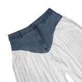 Women's V-Neck Zip Tank Top & Ruched Patchwork Denim Wide Leg Pants Set