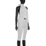 Women Summer Lace-up Backless Top and 3/4 Length Pant Two-piece Set