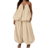 Women's Plus Size Sleeveless Strapless Low Back Asymmetrical Casual Two-Piece Pants Set