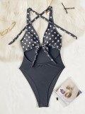 Women's Polka Dot Low Back Sexy One-Piece Swimsuit