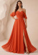 Women Thin Strap Backless Pleated Slit Chiffon Maxi Dress