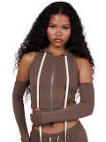 Women's Hooded Zip Pocket Top & Shorts Casual Sports Three-Piece Set