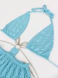 Holidays Women's Hollow Knit Halter Neck Deep V Chain Low Back Beach Cover-Up Maxi Dress