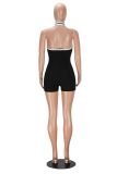 Women's Sexy Color Block Halter Neck Slim Fit Bodysuit