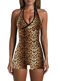 Women's Sexy Color Block Halter Neck Slim Fit Bodysuit