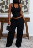 Women's Halter Neck Slim Fit Tank Top & Drawstring Wide Leg Pants Casual Sports Set