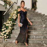 Summer Off Shoulder Sequin Formal Party Evening Dress
