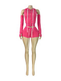 Women's Hooded Zip Pocket Top & Shorts Casual Sports Three-Piece Set
