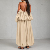 Women's Plus Size Sleeveless Strapless Low Back Asymmetrical Casual Two-Piece Pants Set