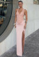Women Summer V Neck Lace Hollow-Out Patchwork Slit Dress