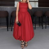Women Spring Solid Patchwork Sleeveless Tulip Dress