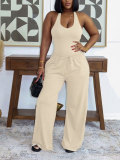 Women's Halter Neck Slim Fit Tank Top & Drawstring Wide Leg Pants Casual Sports Set