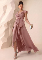 Women V-Neck Patchwork Ruffle Chiffon Dress Women V-Neck Patchwork Ruffle Chiffon Dress