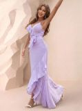 Women Irregular Backless Polka Dot Halter Dress