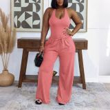 Women's Halter Neck Slim Fit Tank Top & Drawstring Wide Leg Pants Casual Sports Set