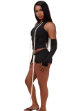 Women's Hooded Zip Pocket Top & Shorts Casual Sports Three-Piece Set