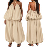 Women's Plus Size Sleeveless Strapless Low Back Asymmetrical Casual Two-Piece Pants Set