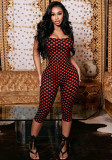 Women Halter Neck Backless Print 3/4 Length Jumpsuit