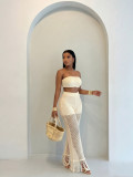 Holidays Women's Sexy See-Through Cutout Strapless Tank Top Knit Pants Two-Piece Set