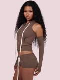 Women's Hooded Zip Pocket Top & Shorts Casual Sports Three-Piece Set