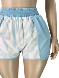 Women's Striped Print Half-Zip Sleeveless Top & Patchwork Shorts Two-Piece Set