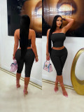 Spring Summer Women's Sexy Slim Fit Strapless Top & Double Waistband Shorts Two-Piece Set