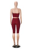 Spring Summer Women's Sexy Slim Fit Strapless Top & Double Waistband Shorts Two-Piece Set