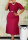 Summer African Women's Solid Round Neck Short Sleeve Career Slim Fit Plus Size Dress
