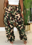 Women's Casual Camouflage Print Patchwork Lace Wide Leg Loose Pants