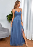 Women Cross Backless Slit Mesh Maxi Dress