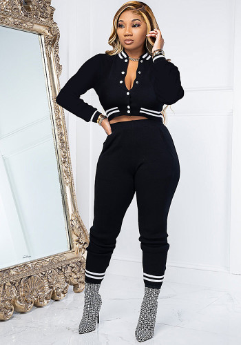 Women's Baseball Style Casual Two-Piece Pants Set