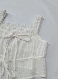 Women's Sexy Sequin Slim Fit Mini Skirt Lace-up White Top Set
