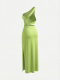 Summer Women's Sexy One-Shoulder Strapless Top High Slit Long Skirt Two-Piece Set