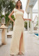 Beige Sequin Elegant Split Formal Party Evening Dress