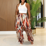 Women's Casual Camouflage Print Patchwork Lace Wide Leg Loose Pants