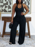Women's Halter Neck Slim Fit Tank Top & Drawstring Wide Leg Pants Casual Sports Set
