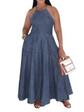 Spring Summer Women's Sleeveless Denim Maxi Dress