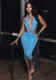 Women Spring/Summer V-neck Halter Neck Backless Solid Gathered 3/4 Length Jumpsuit