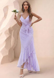 Women Irregular Backless Polka Dot Halter Dress