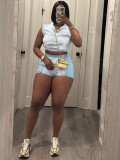 Women's Striped Print Half-Zip Sleeveless Top & Patchwork Shorts Two-Piece Set