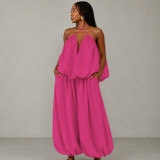 Women's Plus Size Sleeveless Strapless Low Back Asymmetrical Casual Two-Piece Pants Set