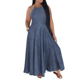 Spring Summer Women's Sleeveless Denim Maxi Dress