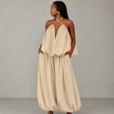 Women's Plus Size Sleeveless Strapless Low Back Asymmetrical Casual Two-Piece Pants Set