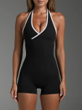 Women's Sexy Color Block Halter Neck Slim Fit Bodysuit