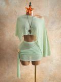 Women's Sexy Beach Holidays Slash Shoulder Crop Top & Bodycon Skirt Two-Piece Set