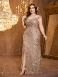Women Sweetheart Neck Slit Sequin Bodycon Dress