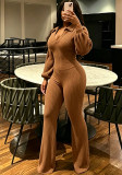 Women's Elegant Stretch Turndown Collar Lantern Sleeve Two-Piece Pants Set