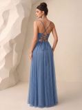 Women Cross Backless Slit Mesh Maxi Dress