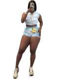 Women's Striped Print Half-Zip Sleeveless Top & Patchwork Shorts Two-Piece Set